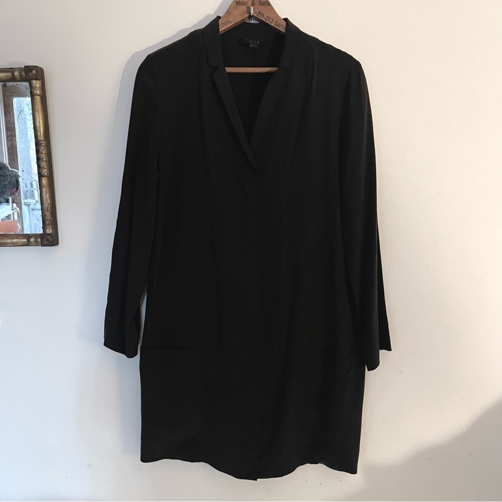 COS black 100% silk shirt dress with hidden zipper & button - European size 36.